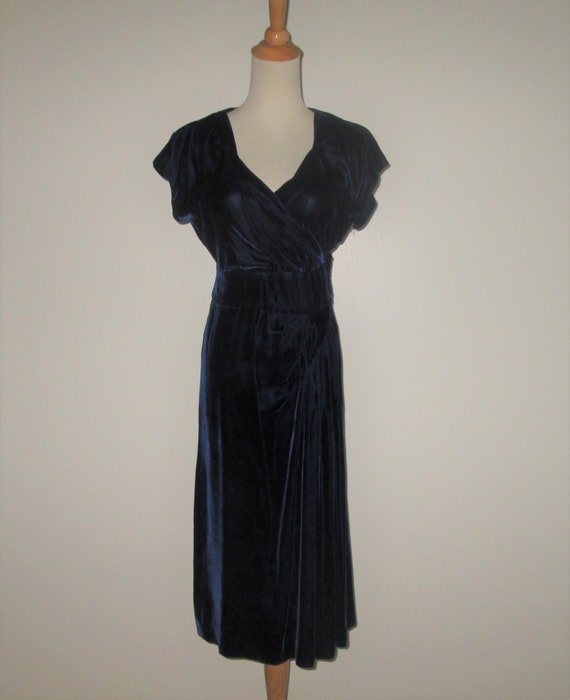 Vintage 1940s Blue Velvet Dress - Size S - image 1