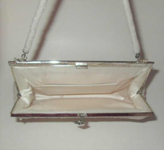 Vintage White Beaded Pastel Design Handbag - image 10
