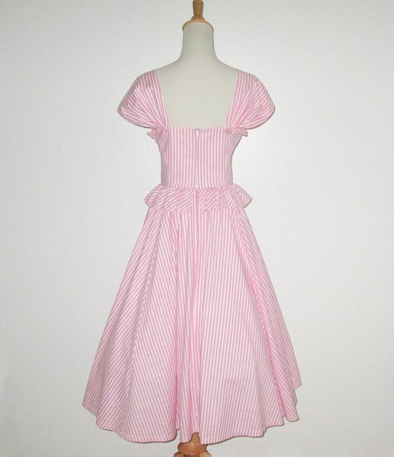 Vintage 1950s Pink Striped Dress With Peplum - Si… - image 4