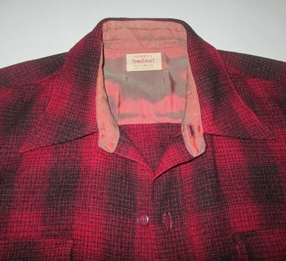 Vintage 1950s Red Shadow Plaid Wool Shirt By Penn… - image 5