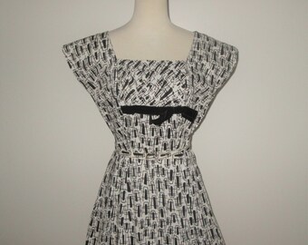Vintage 1950s Black And White Dress By London Originals Of New York - Size M
