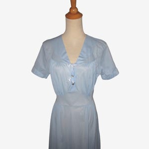 Vintage 1950s Blue Maxi Nightgown - Size M