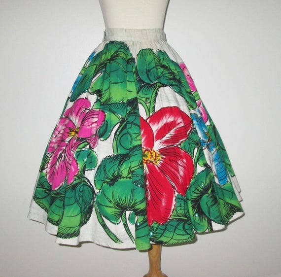 Vintage 1950s Mexican Floral Sequin Circle Skirt … - image 2