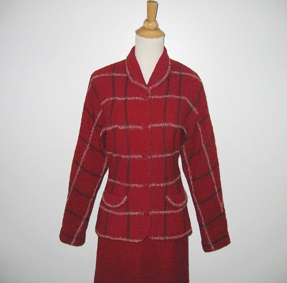 Vintage 1940s 1950s Cranberry Red Plaid Suit By L… - image 2