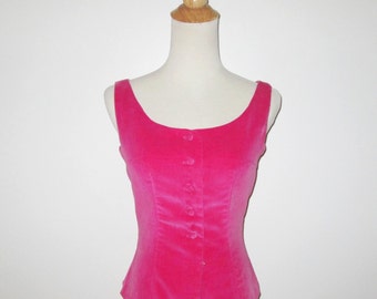 Vintage 1950s Pink Sleeveless Velveteen Blouse By Doris Dodson Original - Size XS, S