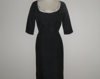 Vintage 1950s Black Beaded Dress By Norman's Denver - Size S, M