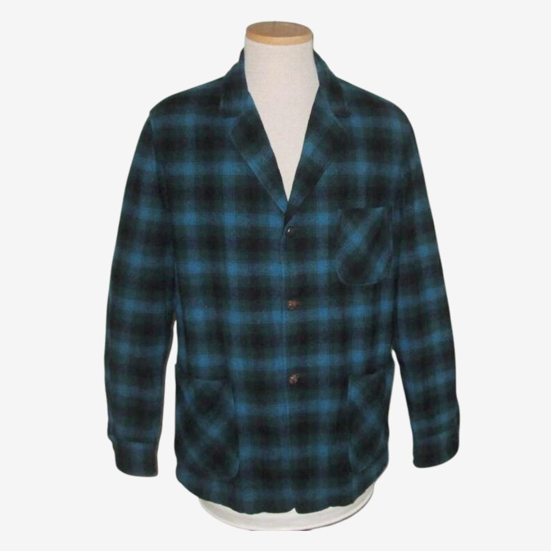 Vintage 1960s Pendleton Blue Shadow Plaid Jacket - Size M - Etsy
