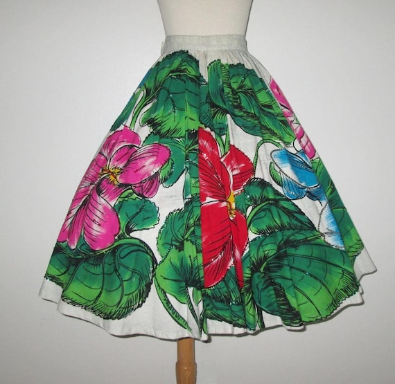 Vintage 1950s Mexican Floral Sequin Circle Skirt … - image 4