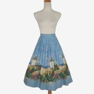 Vintage 1950s Windmill Novelty Print Skirt - Size S, M