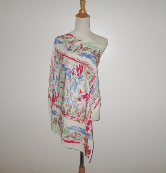 Vintage Novelty Scarf Rayon Scarf With Horse Racin