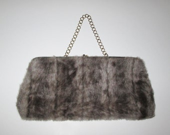 Vintage 1950s 1960s Faux Fur Mink Purse Handbag