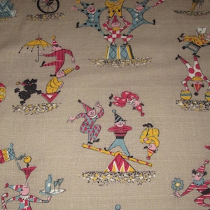 Vintage 1940s Circus Novelty Barkcloth Fabric