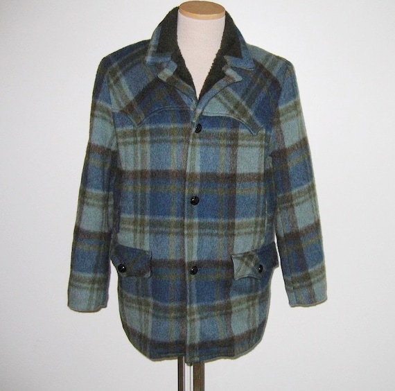 Vintage Western Shadow Plaid Wool Coat Jacket by Pioneer Wear - Etsy