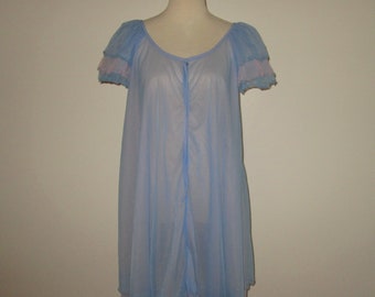 Vintage 1950s 1960s Blue & Pink Nightgown By Jenelle Of California - Size M