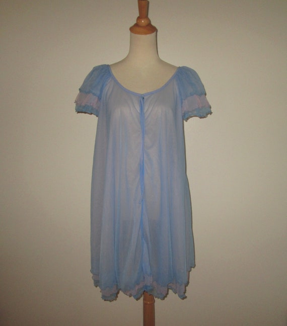 Vintage 1950s 1960s Blue & Pink Nightgown By Jene… - image 1