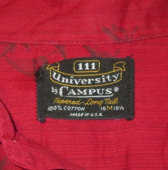 Vintage 1950s 1960s Red Novelty Print Shirt Unive… - image 5