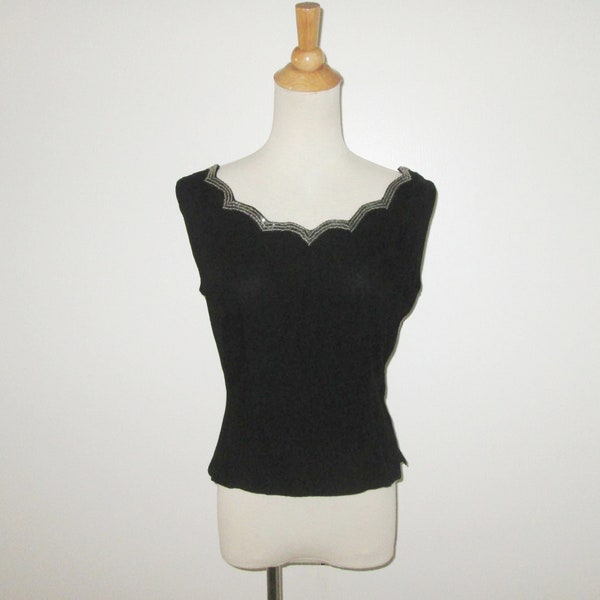 Vintage 1950s Black Sequin Sleeveless Blouse By Albus Taxco Made In Mexico - Size M