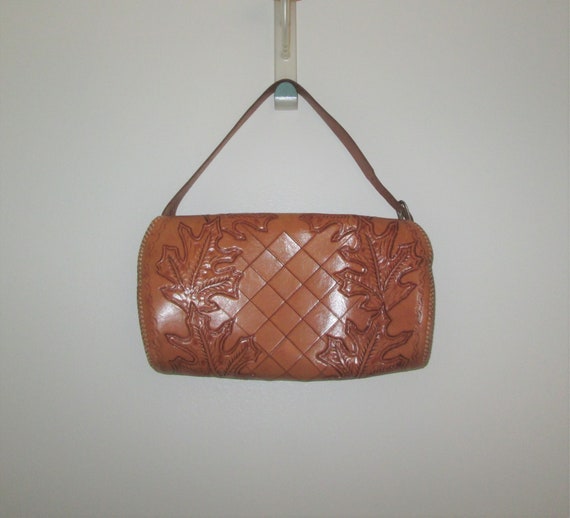 Vintage 1950s 1960s Tan Leather Handbag Purse Wit… - image 3