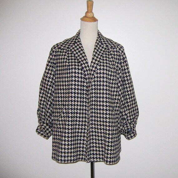 Vintage 1940s 1950s Navy Houndstooth Swing Jacket