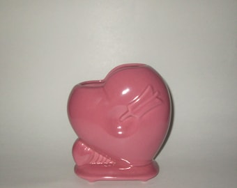 Vintage Pink Heart-Shaped Pottery Vase