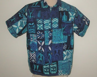 Vintage 1950s Blue Hawaiian Shirt - Size L