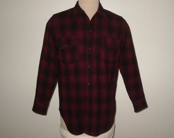 Vintage 1950s Red Shadow Plaid Wool Shirt By Penney's Towncraft - Size S