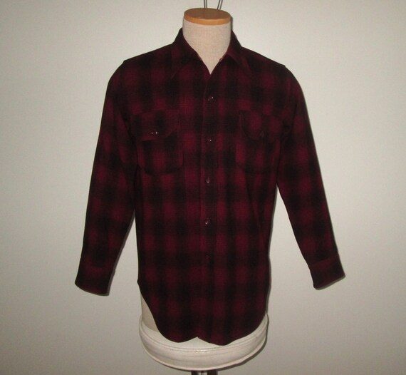 Vintage 1950s Red Shadow Plaid Wool Shirt By Penn… - image 1