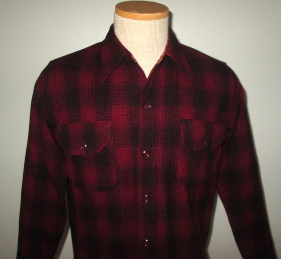 Vintage 1950s Red Shadow Plaid Wool Shirt By Penn… - image 2