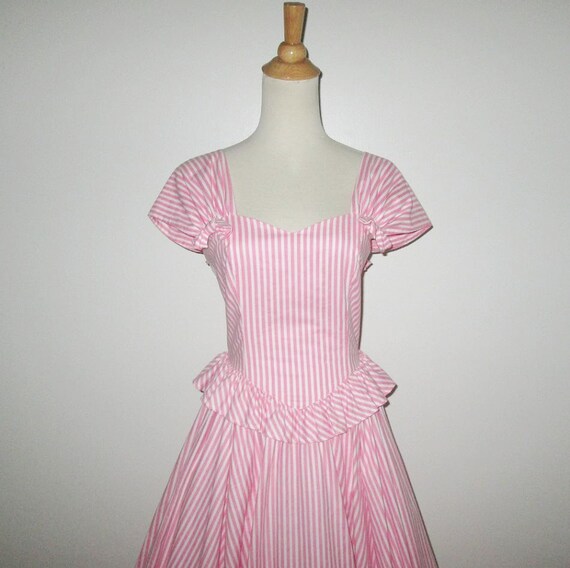 Vintage 1950s Pink Striped Dress With Peplum - Si… - image 2