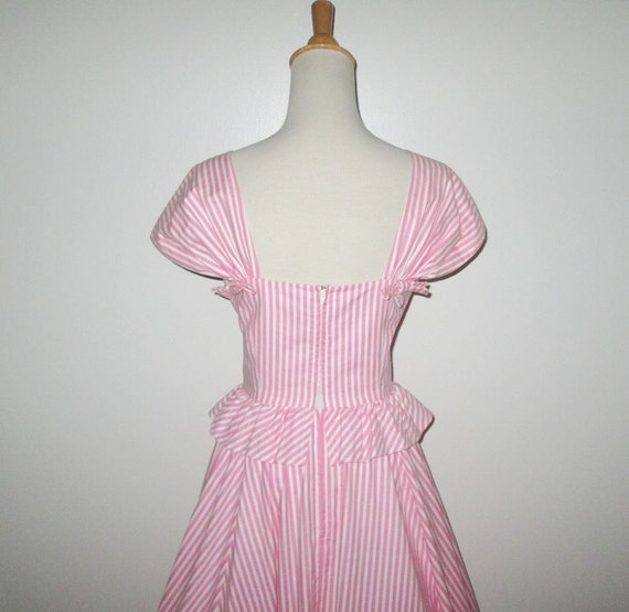Vintage 1950s Pink Striped Dress With Peplum - Si… - image 5