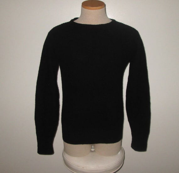 Vintage 1960s Black Ribbed Orlon Pullover Sweater… - image 1