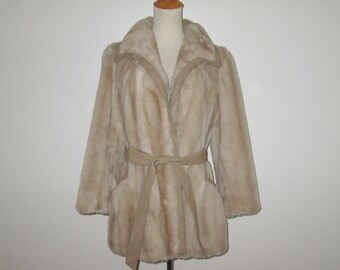 Vintage 1960s Faux Fur Suede Coat Jacket By Grandella - Size M