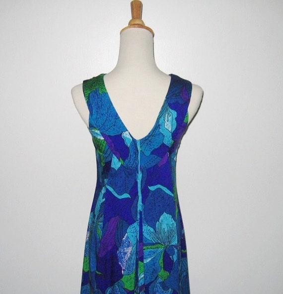 Vintage 1970s Blue Hawaiian Maxi Dress By Pomare … - image 5