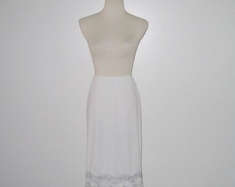 Vintage 1950s White Nylon Half Slip With Gray Floral Embroidered Design By Van Raalte - Size XS, S