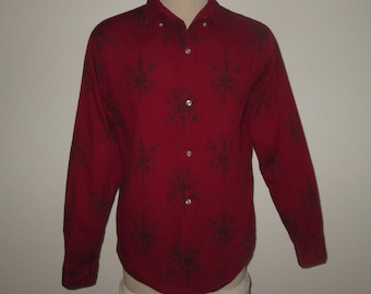 Vintage 1950s 1960s Red Novelty Print Shirt University by Campus - Size M