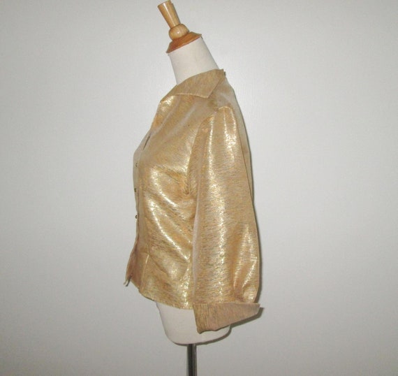 Vintage 1950s Gold  Metallic Blouse With Rhinesto… - image 3