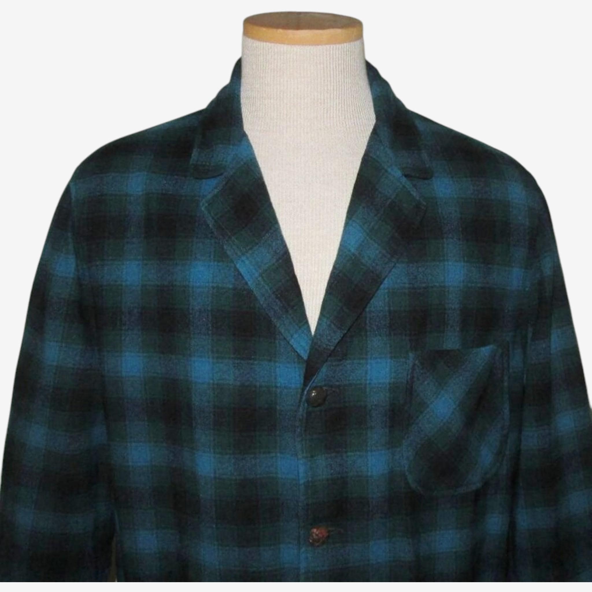 Vintage 1960s Pendleton Blue Shadow Plaid Jacket - Size M - Etsy