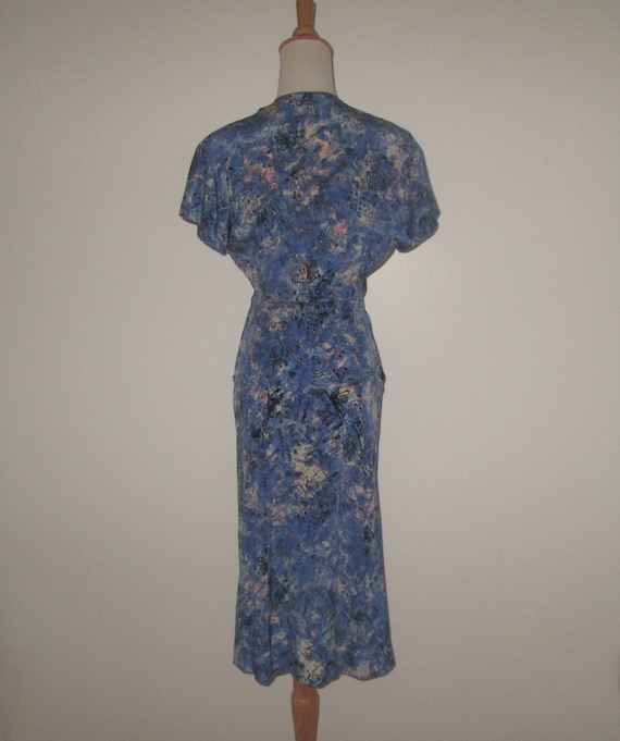 Vintage 1940s Blue Abstract Dress - Size S, M - image 4