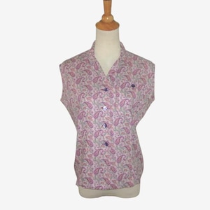 Vintage 1950s Purple Sleeveless Paisley Blouse - Size M