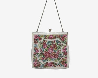 Vintage Floral Needlepoint Petit Point Tapestry Handbag - Pretty!