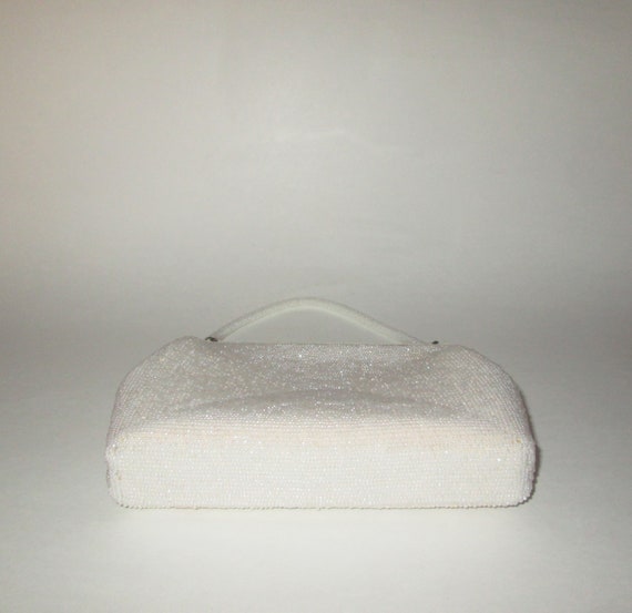 Vintage White Beaded Pastel Design Handbag - image 9
