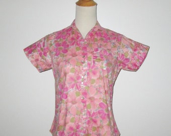 Vintage 1950s 1960s Western Floral Blouse By Tanbark - Size S, M