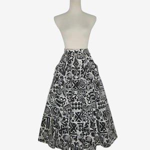 Vintage 1950s Black Abstract Novelty Print Skirt - Size S, M