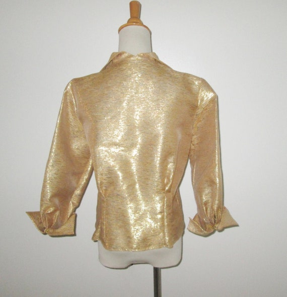 Vintage 1950s Gold  Metallic Blouse With Rhinesto… - image 4