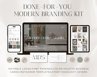 Modern Branding Kit for Small Businesses - Customizable Canva Templates for Logos, Business Cards, Color Palettes, Fonts, Social Media Posts
