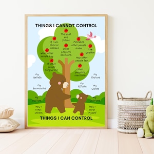 Things I Can and Cannot Control Brown Bears, Mental Health, Poster, Digital Download, Therapy, Coping Skills, School Office Therapy Decor