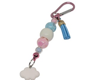Transgender Pride Keychain with Cloud Charm, Caribiner