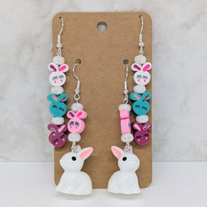 Easter Beaded Earrings Set | Bunny Earrings Gift for Her, Easter Bunny Dangle Earrings, Easter Gift, Spring Earrings Cute Bunny Rabbit