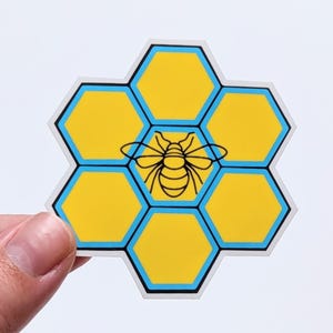 Honeycomb Flower Bee Sticker | Bee Honeycomb Vinyl Sticker, Flower Honeycomb Bee Sticker Laptop Decal Sticker Honeybee Yellow Bee