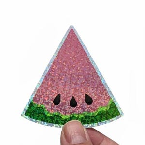 Watermelon Glitter Holographic Vinyl Sticker | Pink Watermelon Sticker, Watermelon Slice Gift for Watermelon Lovers, Sparkle Sticker Summer